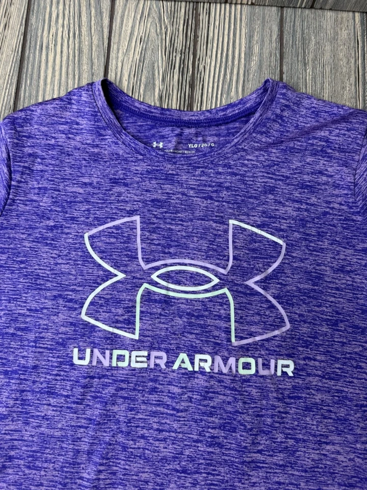 Under Armour Youth Large Purple Short Sleeve Heathered Logo T-Shirt - Image 2 of 3