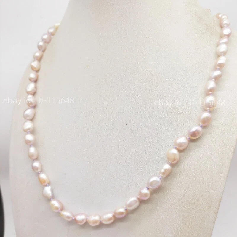 Hermoso collar de perlas cultivadas de agua dulce natural púrpura claro de 8-9 mm 24" regalo Foto 3 de 3