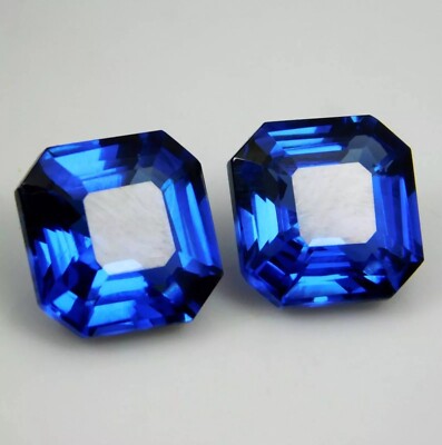 20.50 CT Natural Blue Sapphire Asscher Cut Pair Loose Gemstone Certified 2 Pcs