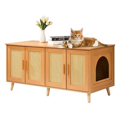 Cat Litter Box Enclosure Wooden Litter Box Furniture Hidden for 2 Cats |  eBay