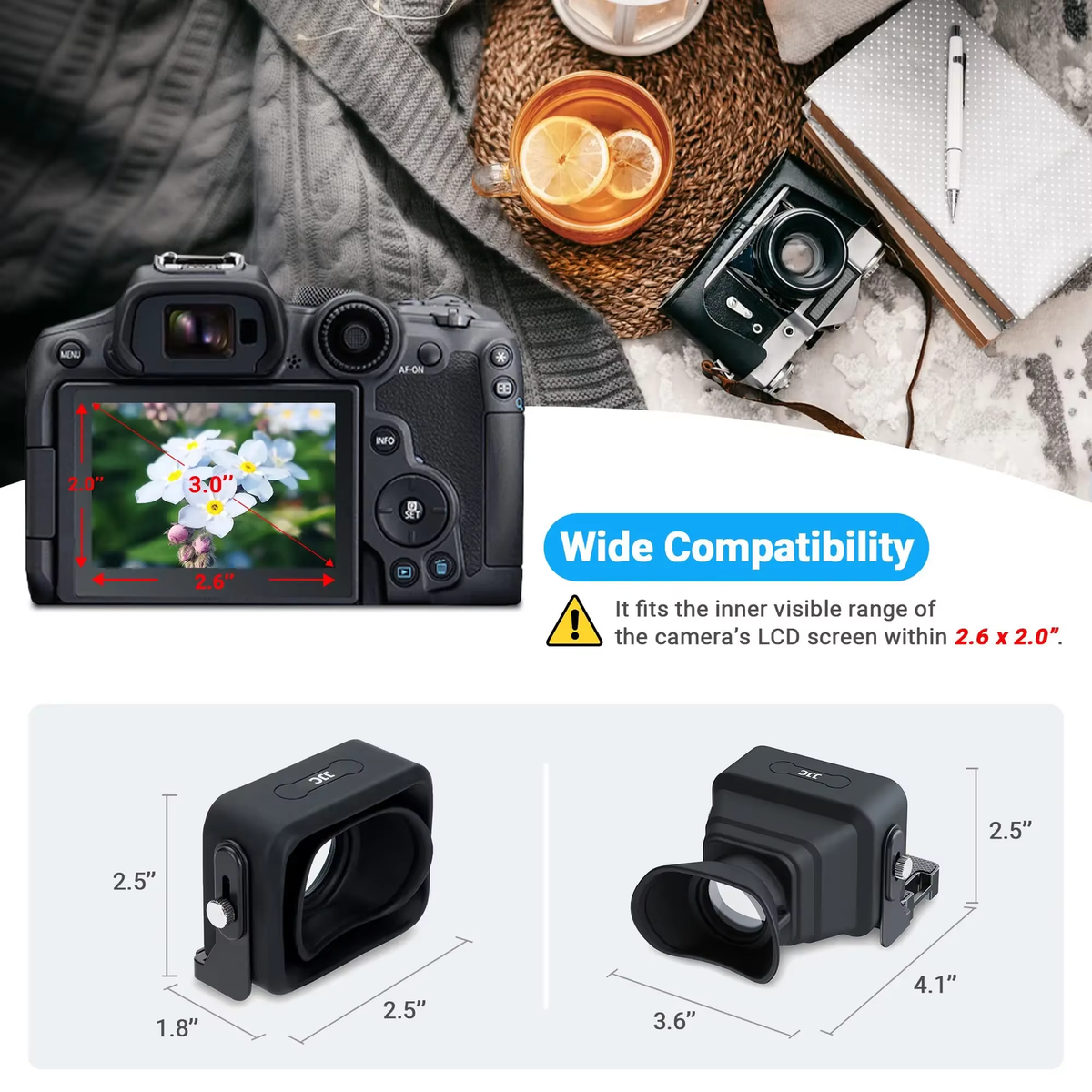 JJC 3X LCD Viewfinder Eyecup for Nikon Z30, Sony ZV-1, Canon
