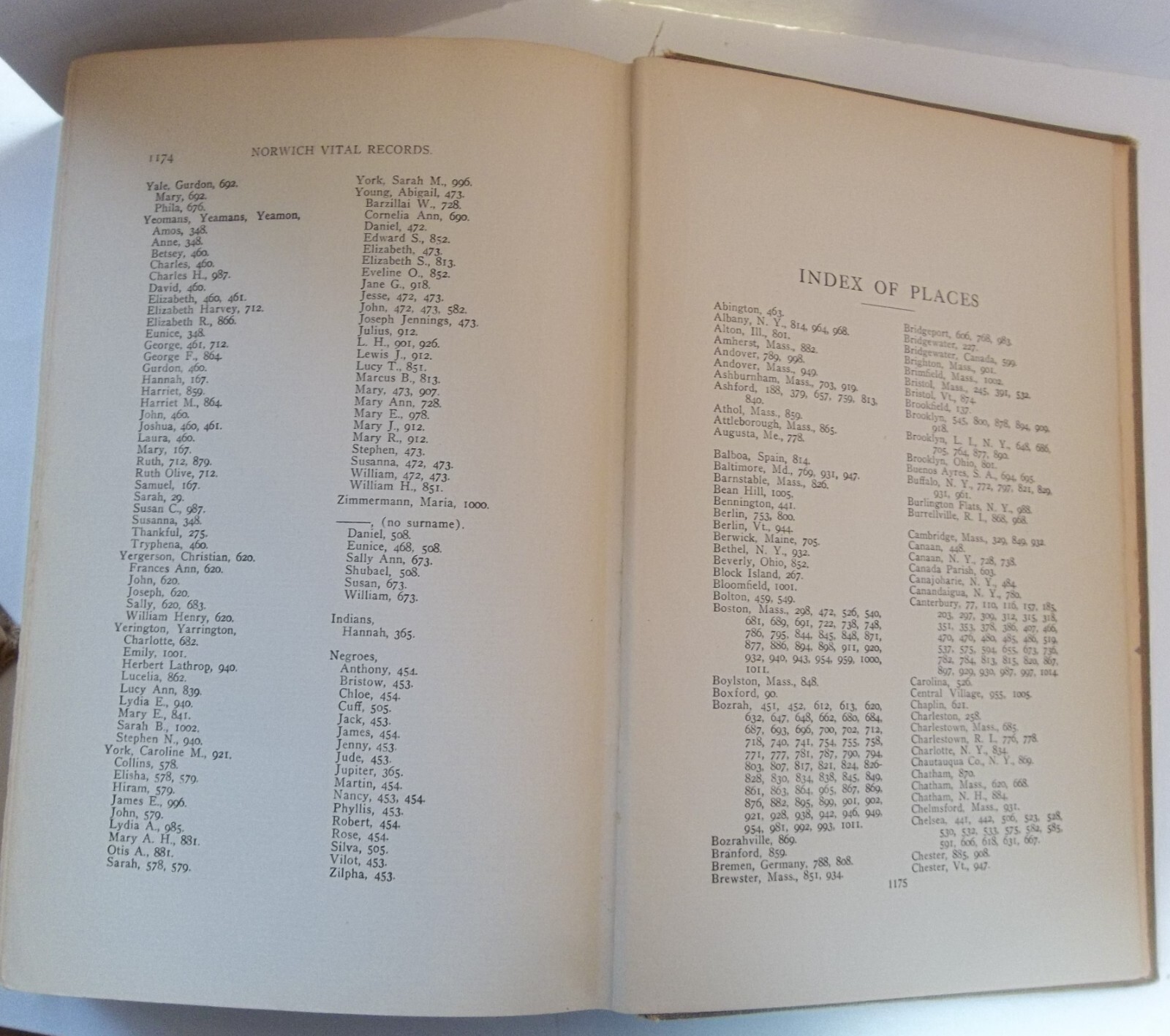 VITAL RECORDS OF NORWICH CT, parts 1 and 2. 16591848. pub 1913. used