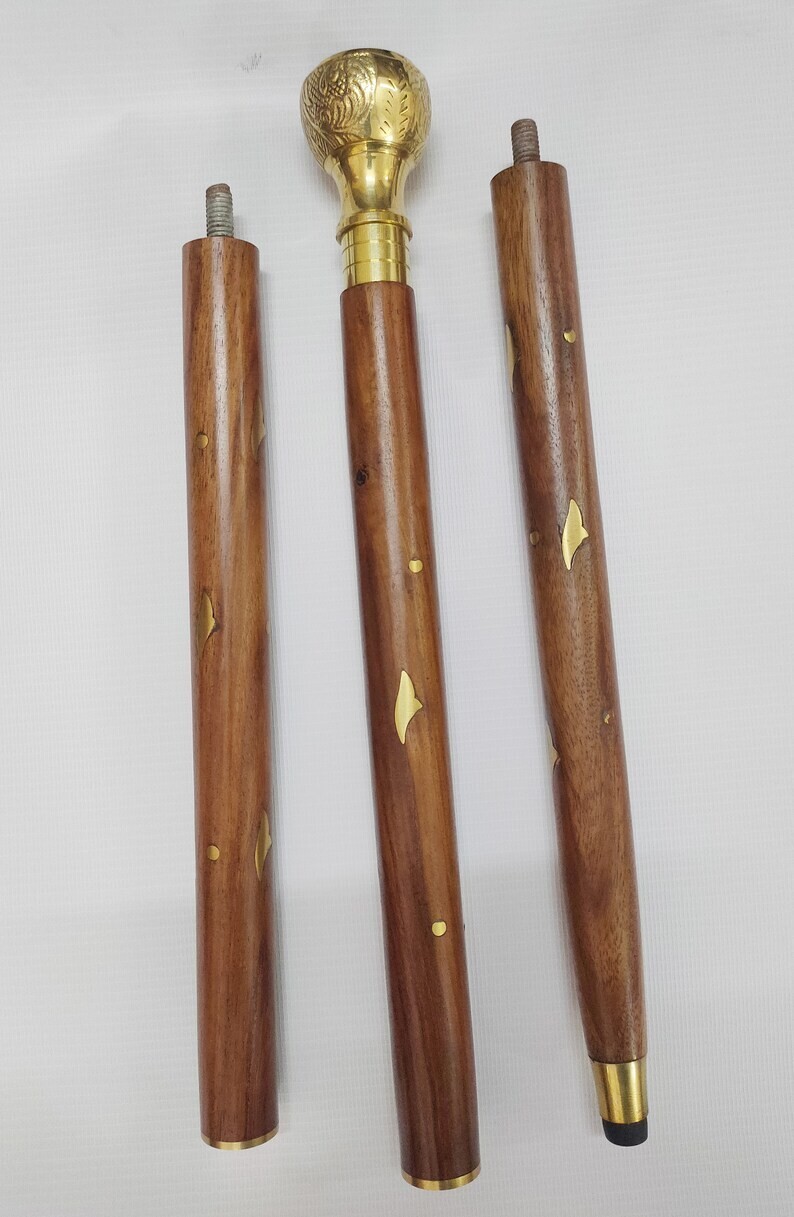 Brass Walking Cane Antique Walking Stick with Hidden Brass Compass on