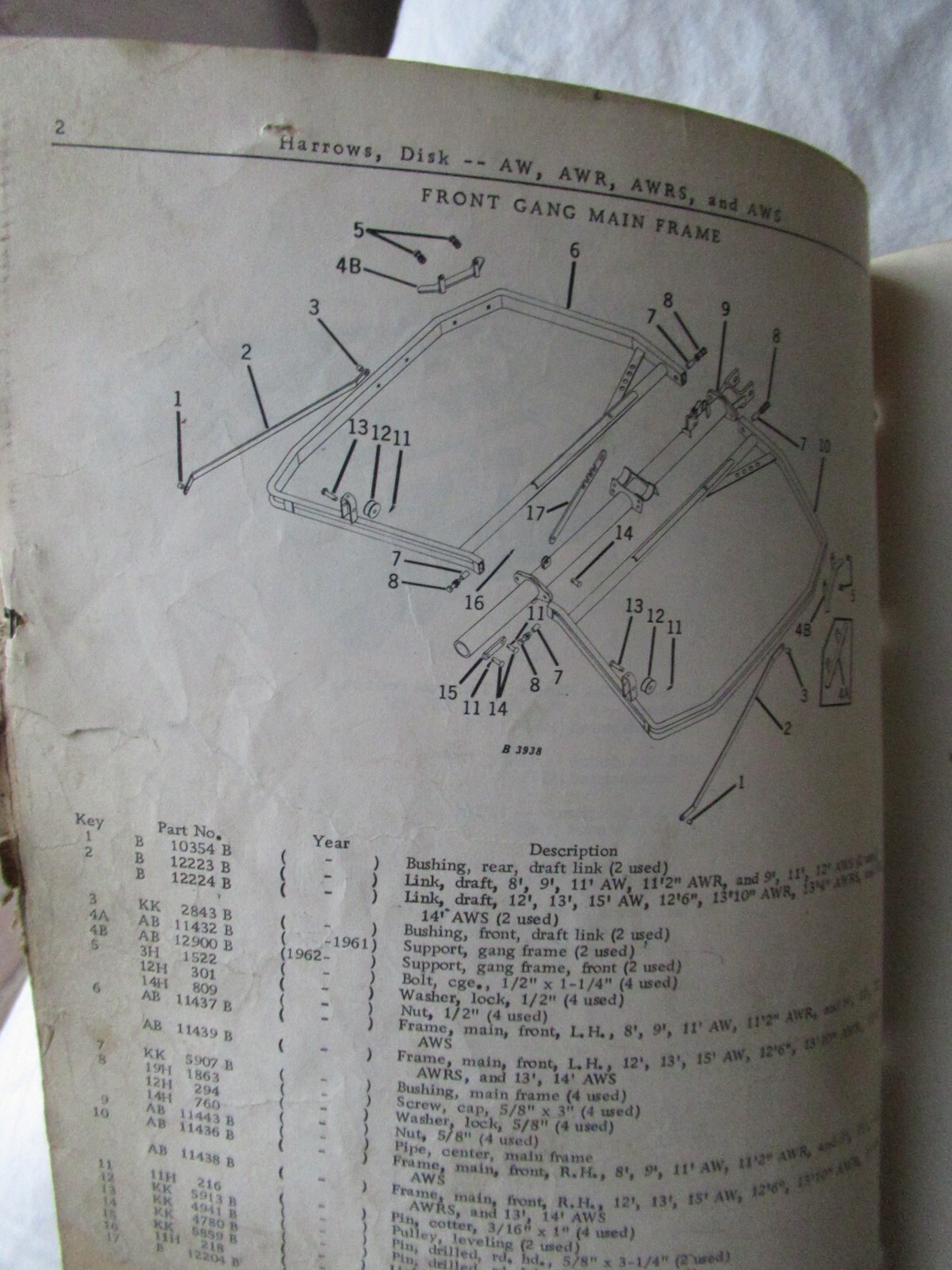 1966 John Deere AW AWR AWRS AWS Disk Harrows Parts Catalog Manual Book
