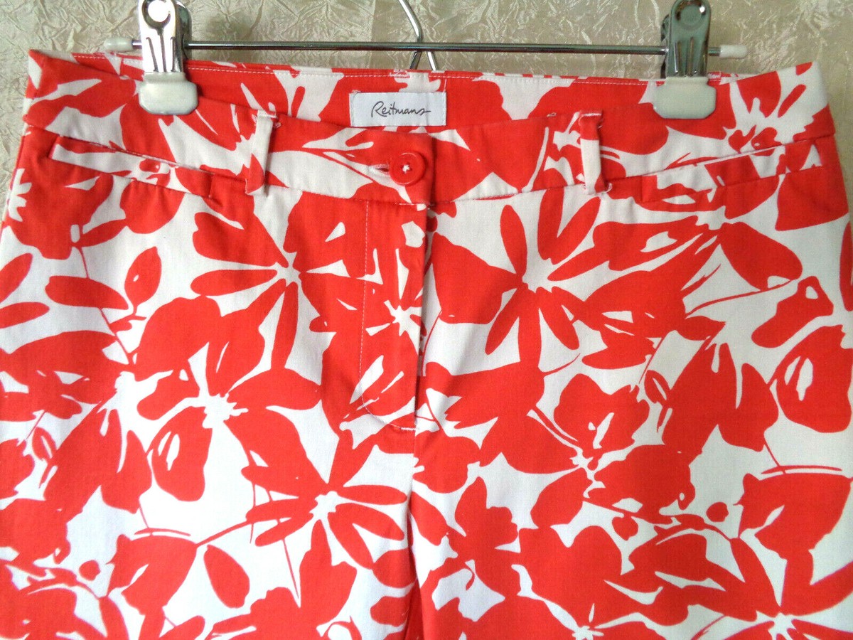 Reitmans Stretch Red White Floral Capri cropped Pants Size W32