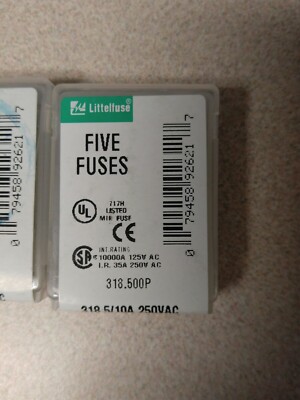 Case of 5 - Littelfuse - 318 5/10A 250VAC Fast Acting 