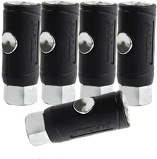 5 Pack 1/4" FNPT Safety Couplers Industrial Style Air Plug Push Button Release