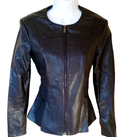 ZARA Black Peplum Faux Leather Jacket Size XS