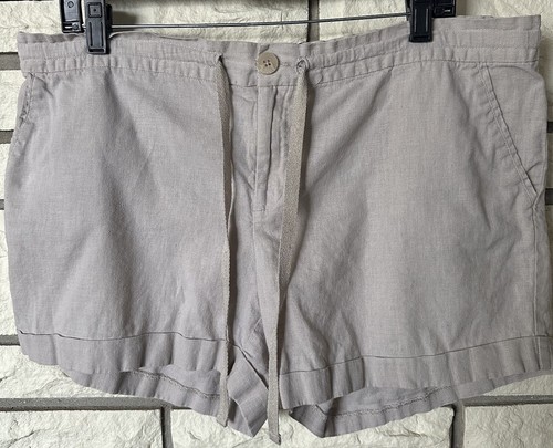 Women’s Shorts Sz Medium Tan Linen Blend Stretch Waist 4 Inseam Cuffed Summer - Picture 1 of 7