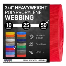 Strapworks Heavyweight Polypropylene Webbing 3/4"x50yds Red, Heavy Duty, Durable