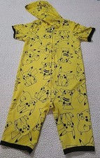Pokemon Pikachu Boys Size 8-10 Short Sleeve One Piece Body Hooded Pajamas PJs