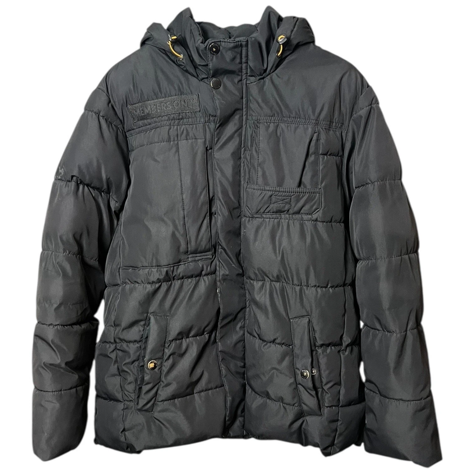 Members Only Black Puffer Jacket with Mustard Lining - M