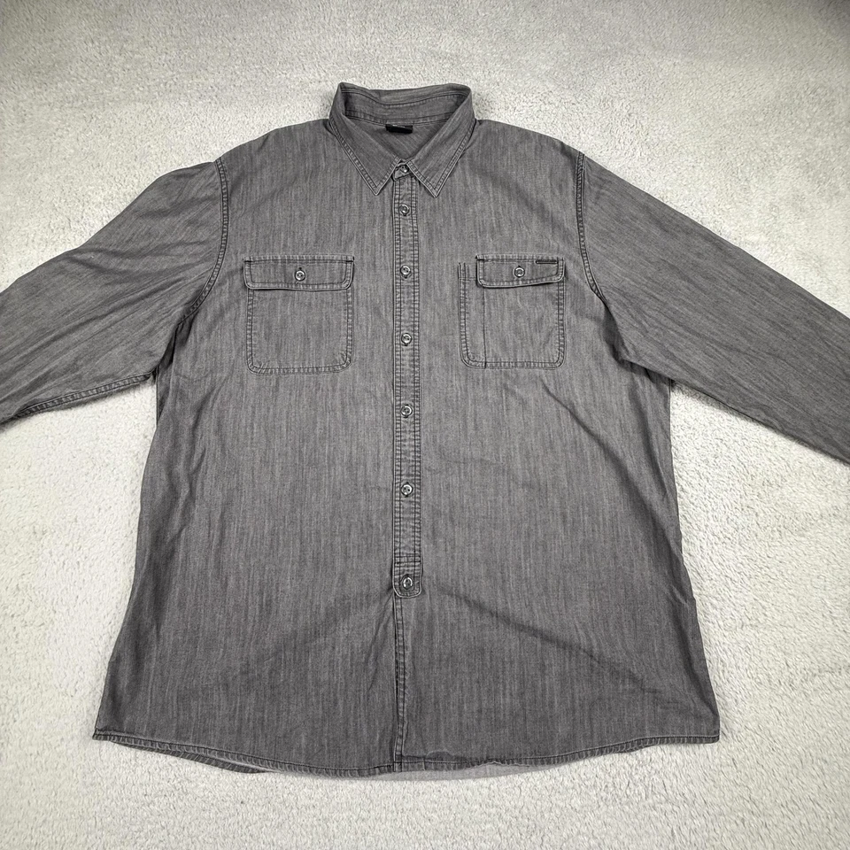 Oakley Shirt Mens 2XL Gray Long Sleeve Button Chambray Cotton Pockets READ - Image 2 of 4