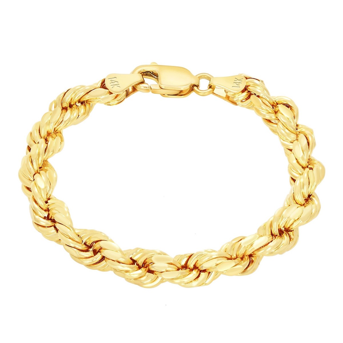 14K Yellow Gold 2mm-10mm D/C Rope Chain Bracelet Mens Women 7