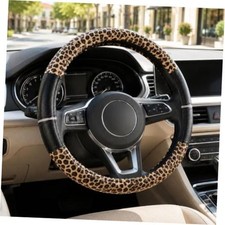 Leopard Steering Wheel Cover Anti-slip Leather Cheetah Print Cute Car Black