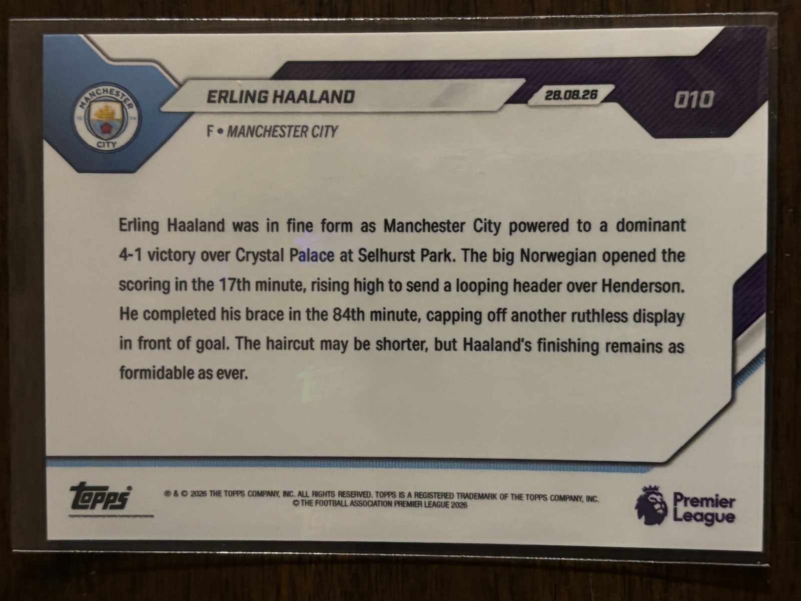 2026-27 Premier League Topps NOW #10 Erling Haaland Manchester City view 2