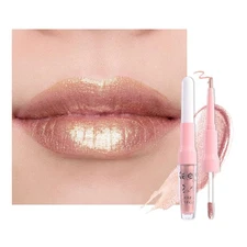 evpct Champagne Gold Metallic Glitter Lip Liner and Lipstick Combo Lip Gloss ...