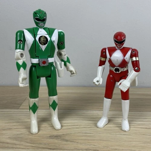 2x Vintage Power Ranger Bundle Lot - Bandai 1993 1991 - Flip Head - Green Red