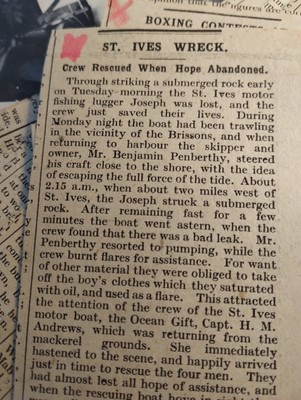 Sk169 Ephemera 1926 Article st Ives Motor Fishing Lugger Joseph 