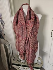 Pashmina Silk Scarf Shawl Wrap Red Paisley Fringe 72x28 Woven Stole Unworn NWOT