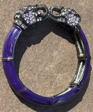 Purple Bracelet Elephant Rhinestone Purple Clear Stretchy Bangle