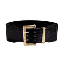 Elegant Underbust Waist Belts Dark PU Chain Trendy Waist Belt PU Elastic