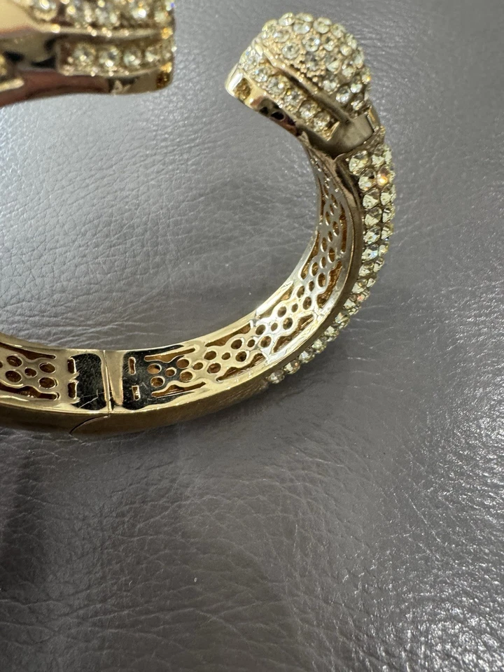 JOAN BOYCE Cuff Bracelet Hinged Bangle Clamper Yellow Crystals  Gold Plated - Image 3 of 4