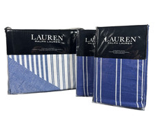 Ralph Lauren KING Heath Duvet Cover Set Blue Striped Cotton King and Euro Shams