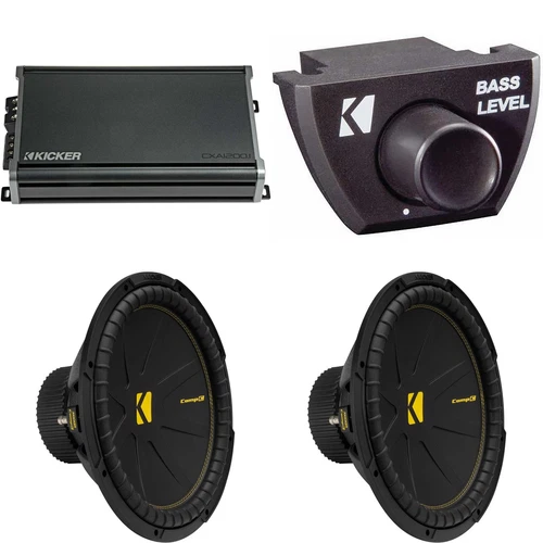 Kicker (2) 50CWCS154 CompC 15" Subwoofer, Single 4-Ohm with CXA12001 Amp Bund...