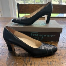 Salvatore Ferragamo Florence Black Leather Shoes 8.5 AAAA Made In Italy Vintage