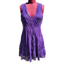 Free People Reign Over Me Mini Dress Purple Embroidered V Neck Sleeveless 6