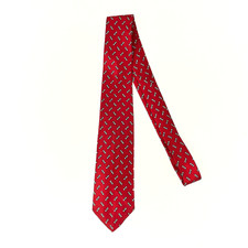 Vintage Silk Tie Red White Beige Geometric Made in USA 2.5" x 52"