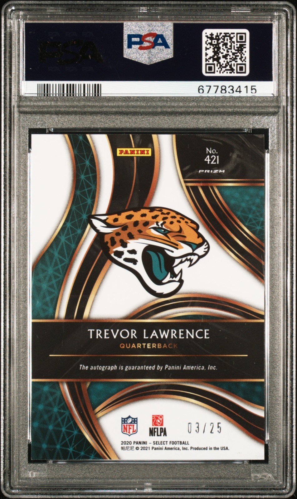 2020 Select Trevor Lawrence 2021 XRC Mystery Auto Tie-Dye Prizm Rookie /25 PSA 9 view 2