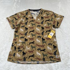 NEW Carhartt Scrubs Top Medium Women's Force Vetenerian Modern Fit V-Neck Dogs