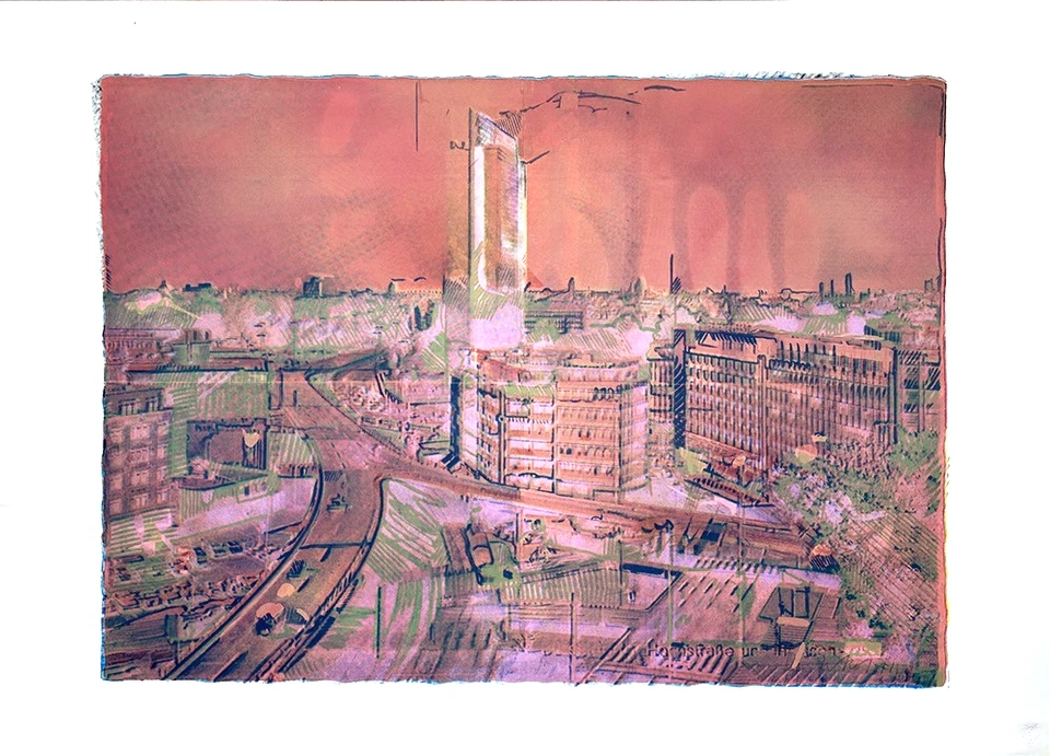 Düsseldorf, 1971, Siebdruck , Rot- und Violett-Töne, Dieter Roth, 1970 signiert