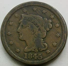 Photo of a 1845-P Large Cent from an eBay listing that sold on Jul 18, 2026
