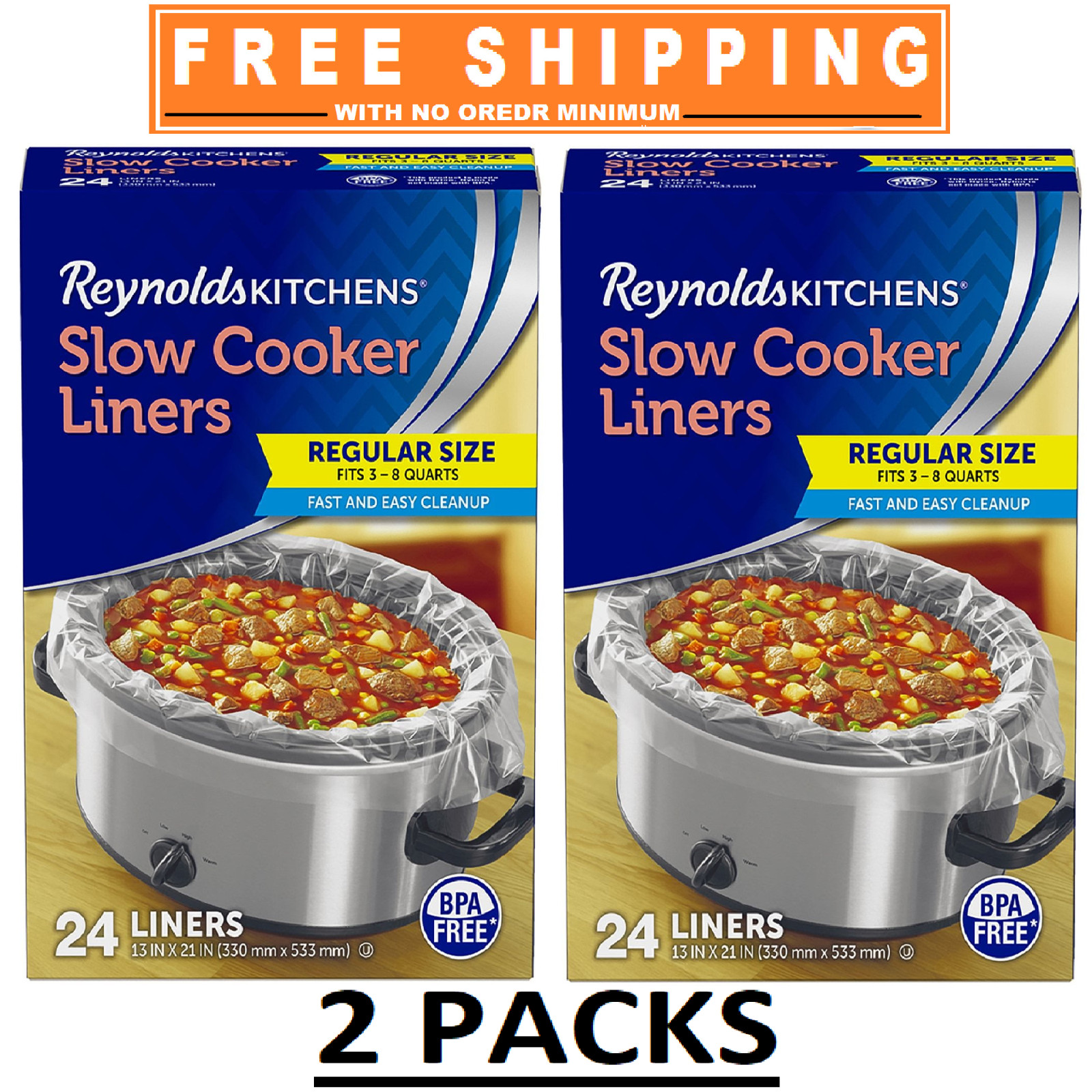2 Pack - Reynolds Kitchens Slow Cooker Liners, Regular Size 
