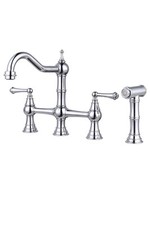 WOWOW Kitchen Faucet with Sprayer, 8 Inch Centerset Brass Bridge Kitchen