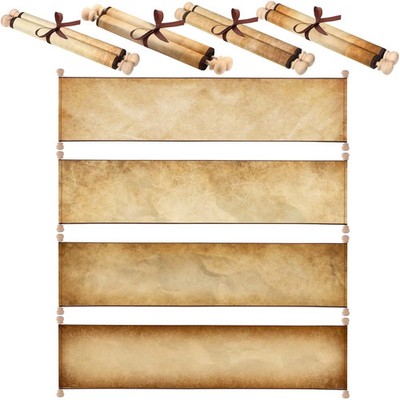 4 Pieces Blank Paper Scrolls on Wood Rods Vintage Quick Drop Old Scroll Paper...