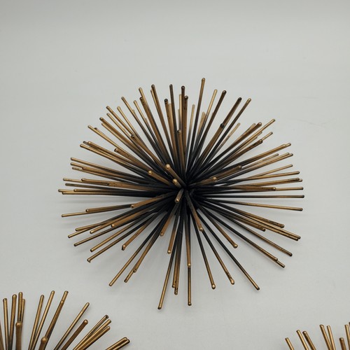 Set of 3 Mid Century Spike Black and Gold Tone Wall Hanging Orbs - Picture 2 of 6