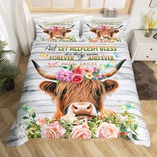 Highland Cow Duvet Cover Set Rose Highland Cattle Bedding Set Kids Boys Girls...