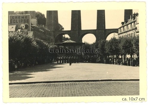 Genuine Photo 251st ID Appeal to Market Square MORLAIX Brittany France 1940 Viaduct