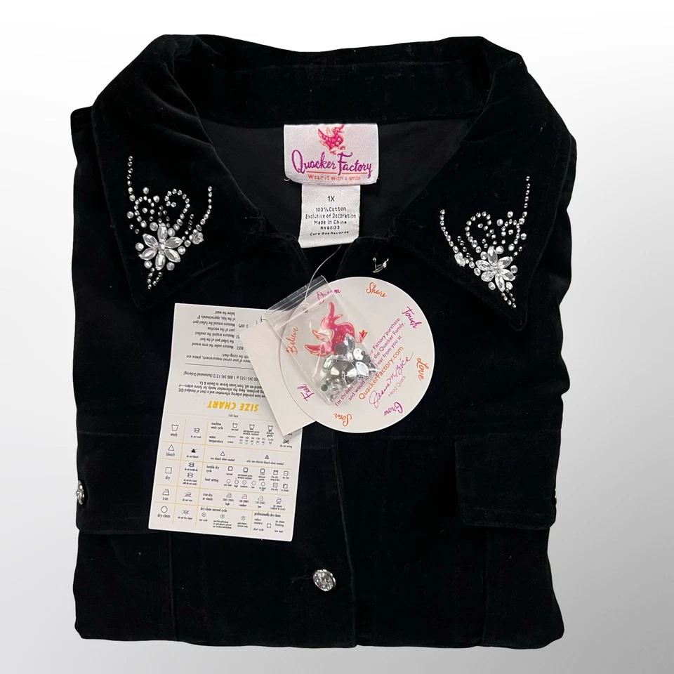 Quacker Factory Jacket Womens 1X Navy Blue Velour Rhinestone Embellished QVC - Image 2 of 4