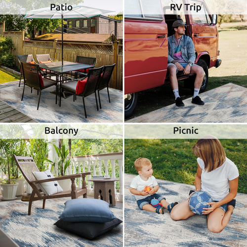 Outdoor Area Rug Rugs Easy-Jute Rug-Quick Dry Indoor Rug-Blue for Living - Picture 6 of 7