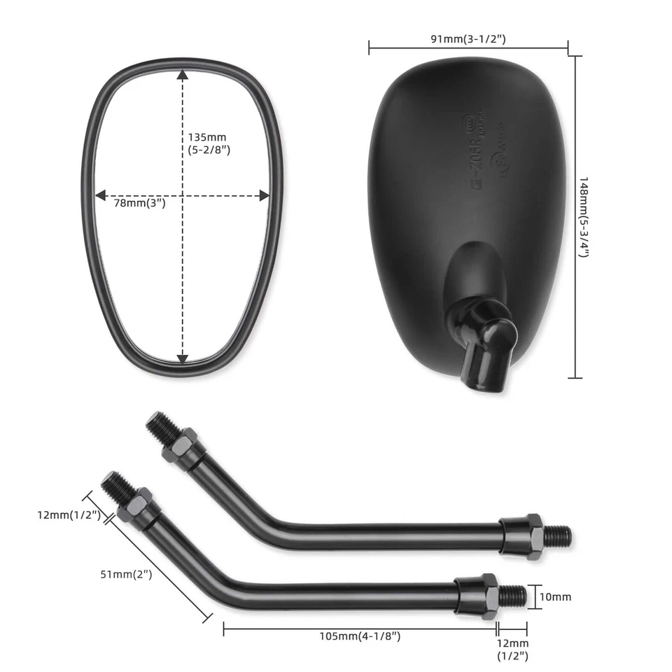 For Yamaha V Star 650 950 XVS650 250 1100 Motorcycle Oval Rear View Mirrors 10mm - Image 3 of 4