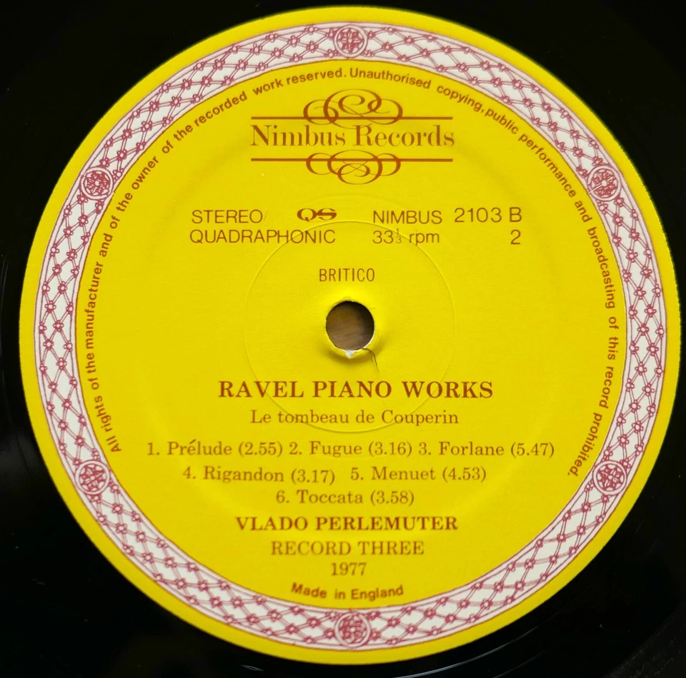 Nimbus 2103 Ravel Piano Music Record Three Vlado Perlemuter NM Quad Vinyl LP - Image 3 of 4