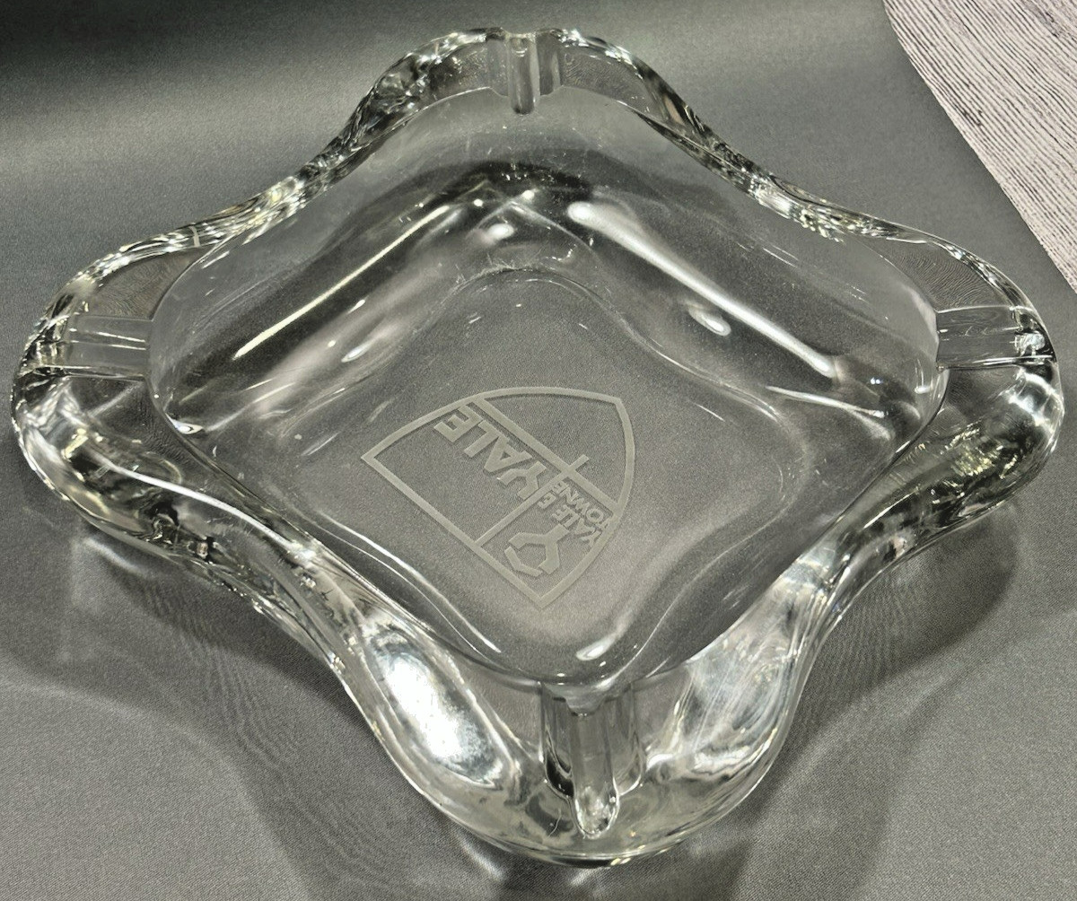 Towne & Yale Mfg. Clear Thick Glass Art Deco Vintage Ashtray - 8" x 8" - Rare