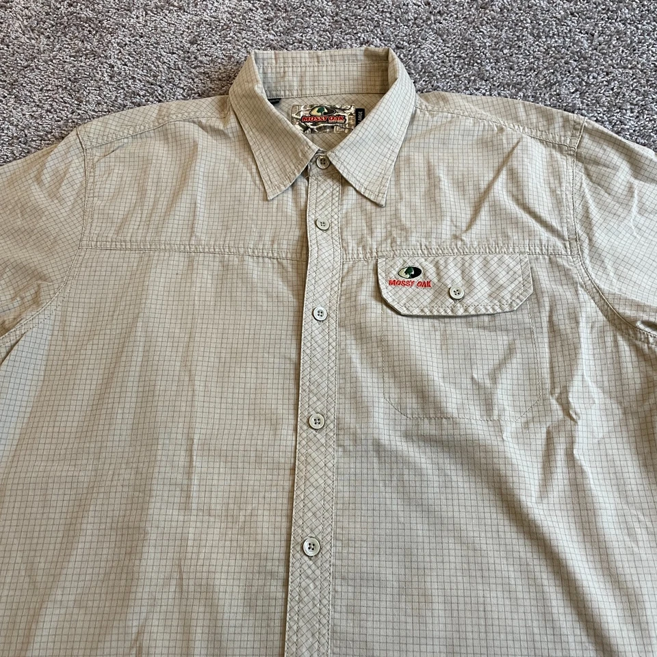 Mossy Oak Shirt Mens Large Brown Button Up Mossy Oak Hunting Camp Outdoors - Image 2 of 4