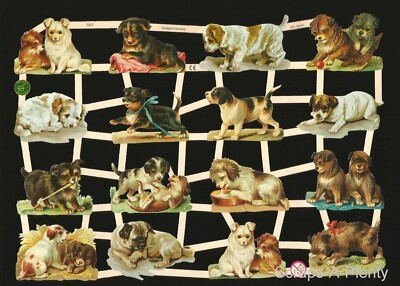 #ad German Embossed Vintage Style Scrap Die Cut Bow Wow Dogs Puppies EF7327 $2.24