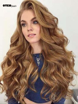 Long Wavy Brown Mix Lace Front Human Hair Blend Wigs Heat Ok Women Natural Wigs